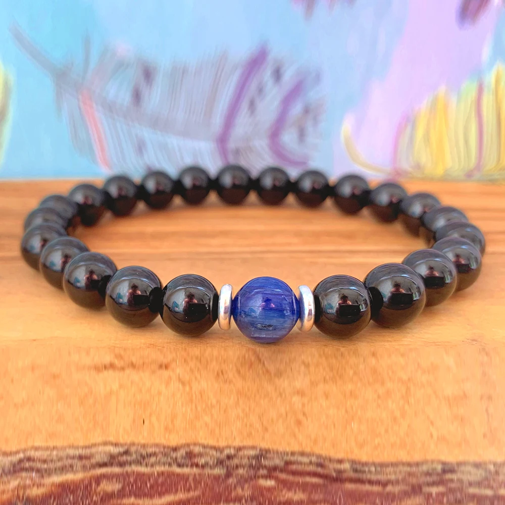 

Wholesale Men's Black Tourmaline AAA Grade Blue Kyanite Bracelet Energy Protection Natural Stone Bracelet