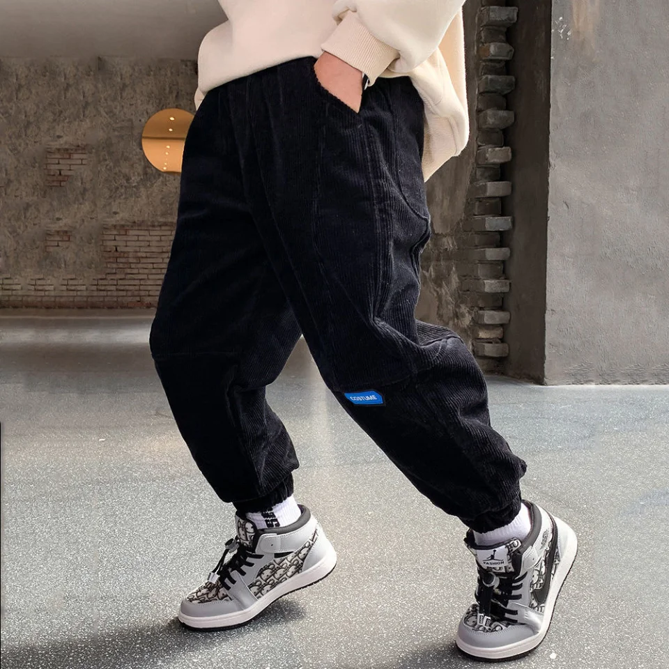 

2021 New Children Pants Corduroy Kids Autumn Winter Clothes Baby Boys Trousers Fashion Thick Warm Fleece Casual Pants 5 6 7 12Y