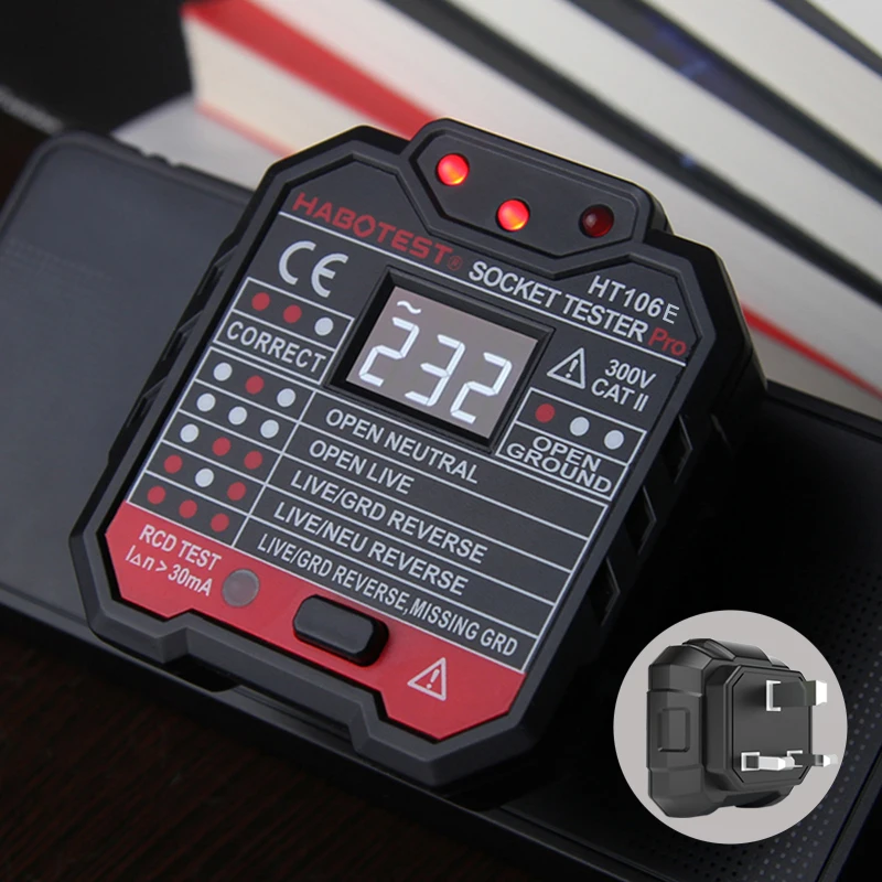 

Socket Tester HABOTEST Line Tester UK Plug HT106E Socket Detector Circuit Breaker Finder Phase Check Electric Fault Checker