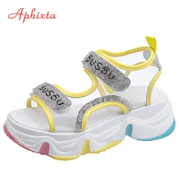

Aphixta Luxury Transparent Crystals Platform Sandals Women Shoes 2020 Fashion Rainbow Sole Students Thick Bottom Cool Sandal