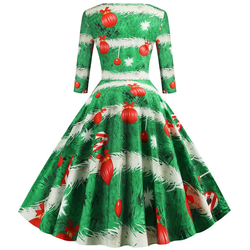 Женское винтажное зимнее рождественское платье с рукавом до локтя, Осеннее тонкое элегантное вечернее платье Pinup, женское платье размера плюс, Vestidos