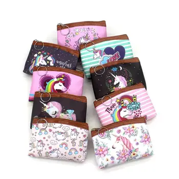 

M384 Cartoon Cute Unicorn Printing Coin Bag Splicing PU Zipper Bag Women Girl Gift Wholesale