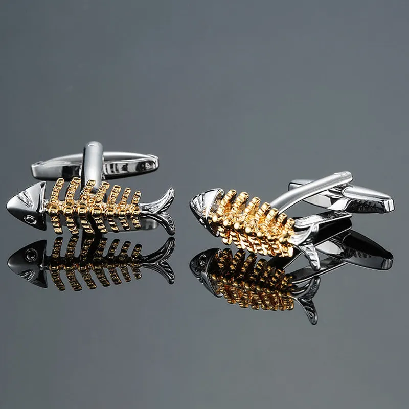 

High quality men's CUFFLINKS NEW popular jewelry gold fishbone Cufflinks men's suits shirt buttons pin gift