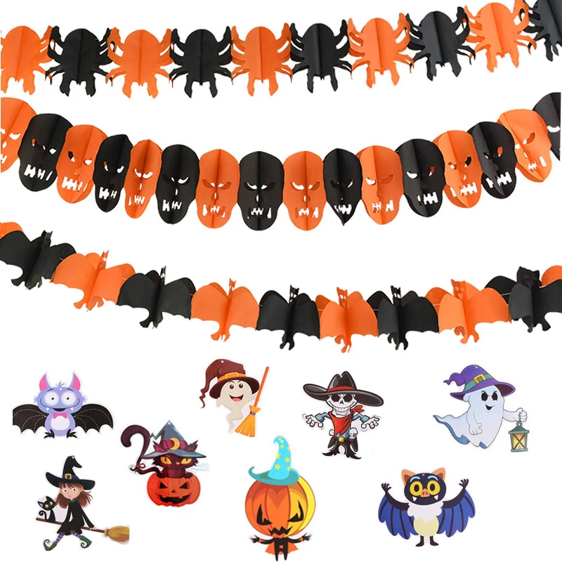 Halloween Party Decoration Horror Spider Pumpkin Banner Scary Witch Paper Garland Halloween Haunted House Prop Party Accessories Party Diy Decorations Aliexpress