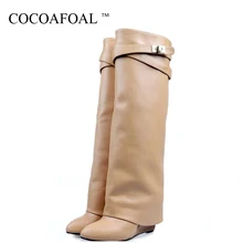 COCOAFOAL женские сапоги до колена; сезон осень-зима; женские сапоги из натуральной кожи на танкетке; модные сапоги до колена из искусственной замши