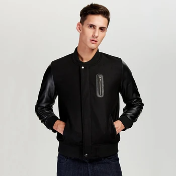 

Large Size 6XL Men Wool Spliced Real Cow Leather Long Sleeve Aviator Jackets Autumn Genuine Leather Cowhide Flight Aviation Coat