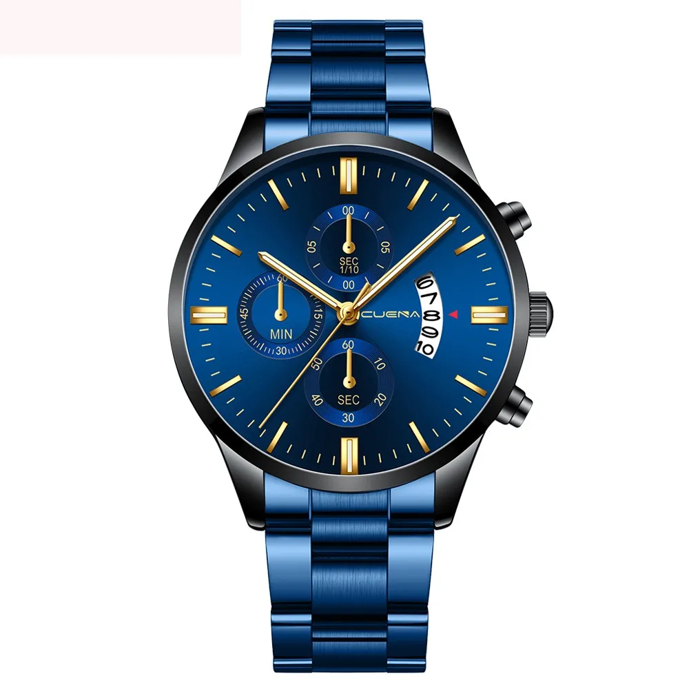 

CUENA watch men Fashion Stainless Steel Analog Date Sport Business Quartz Wrist Watch montre homme Clock Gift Dropship #0545