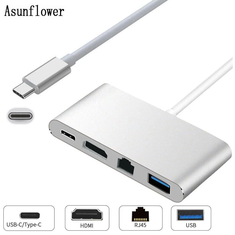 Asunflower USB C конвертер HDMI 4K адаптер USB RJ45 для MacBook Pro воздушный iPad Pro ТВ коробка PS4 PC Thunderbolt 3 type C концентратор адаптер - Цвет: Type C Adapter