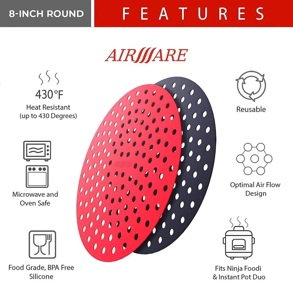New Air Fryer Liner Silicone Mats Air Fryer Accessories Non-stick Durable Pad Steaming Basket Round Mat Baking Tools