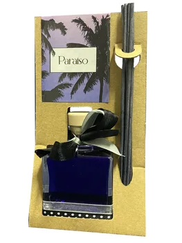 

Airfreshener mikado 100ml. Botle squarewave CRYSTAL decorated. Manufactured in Spain. Fragrance PARAISO aroma very cool.