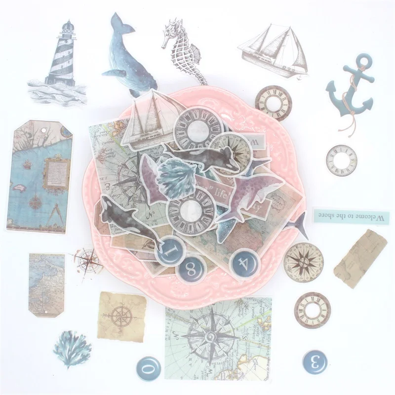 

ZFPARTY 64pcs Dolphin Bay Vellum Paper Stickers for Scrapbooking Happy Planner/Card Making/Journaling