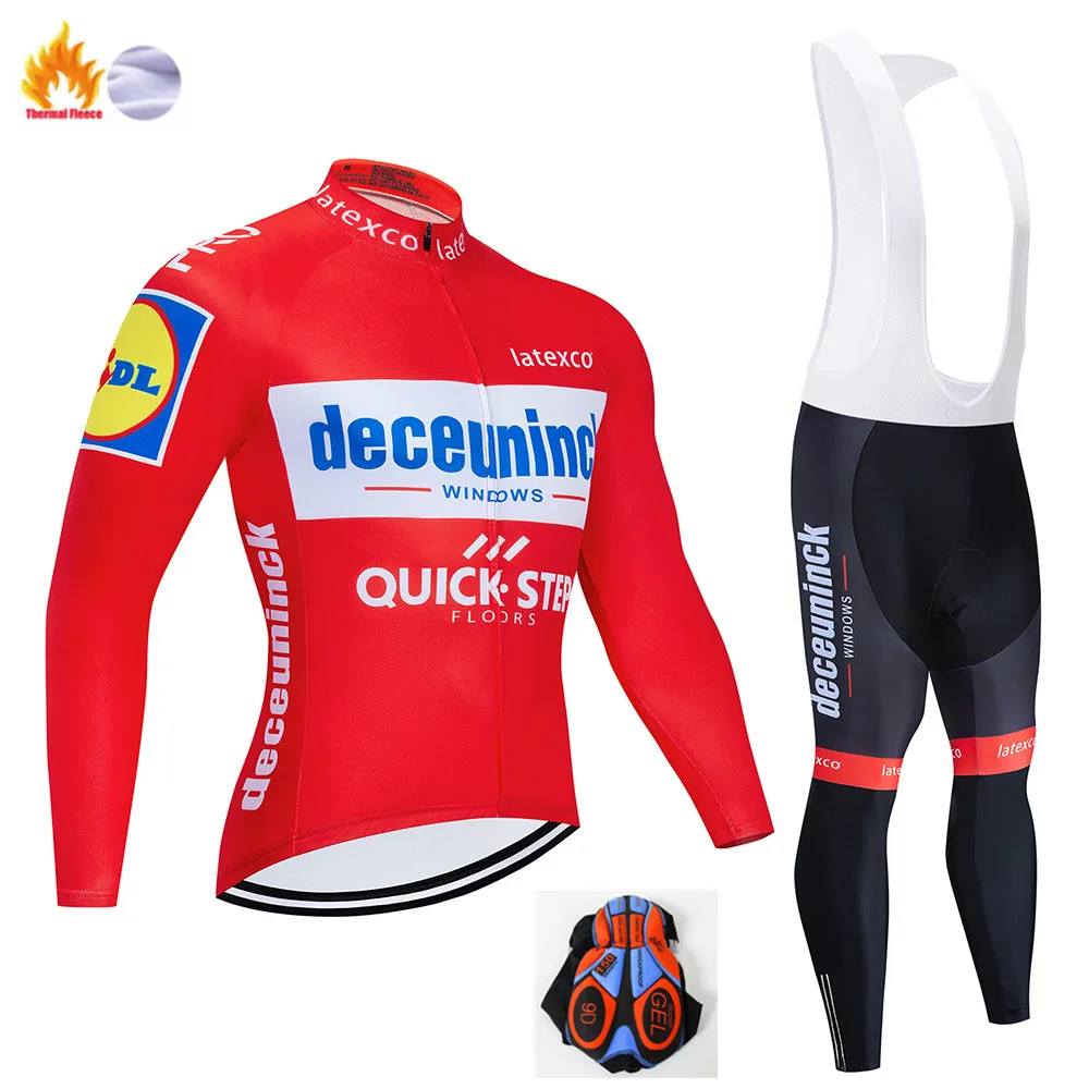 Pro Team QUICK STEP Велоспорт Джерси 9D нагрудник набор Бельгийская велосипедная одежда мужская зимняя теплая флисовая велосипедная Одежда для велоспорта - Цвет: Winter Cycling Suit