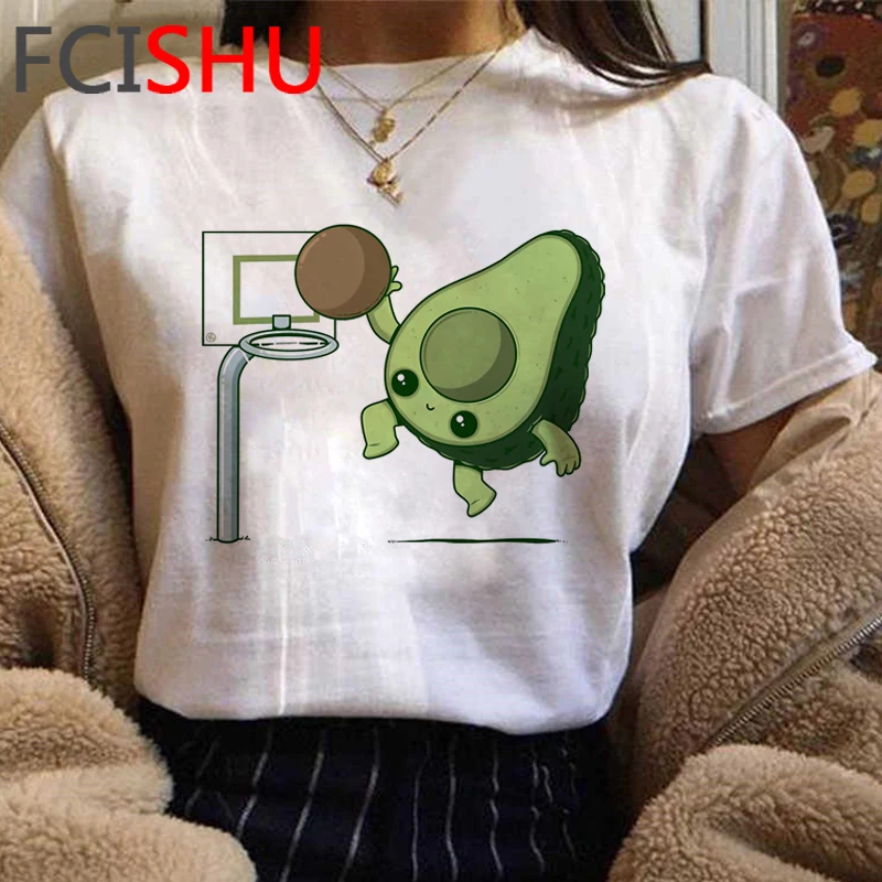Kawaii Футболка с принтом авокадо Женская забавная мультяшная Милая футболка гранж