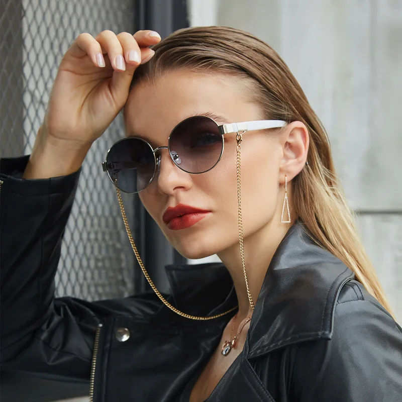 Women Round Sunglasses Luxury Brand Designer Chain Designed Frames