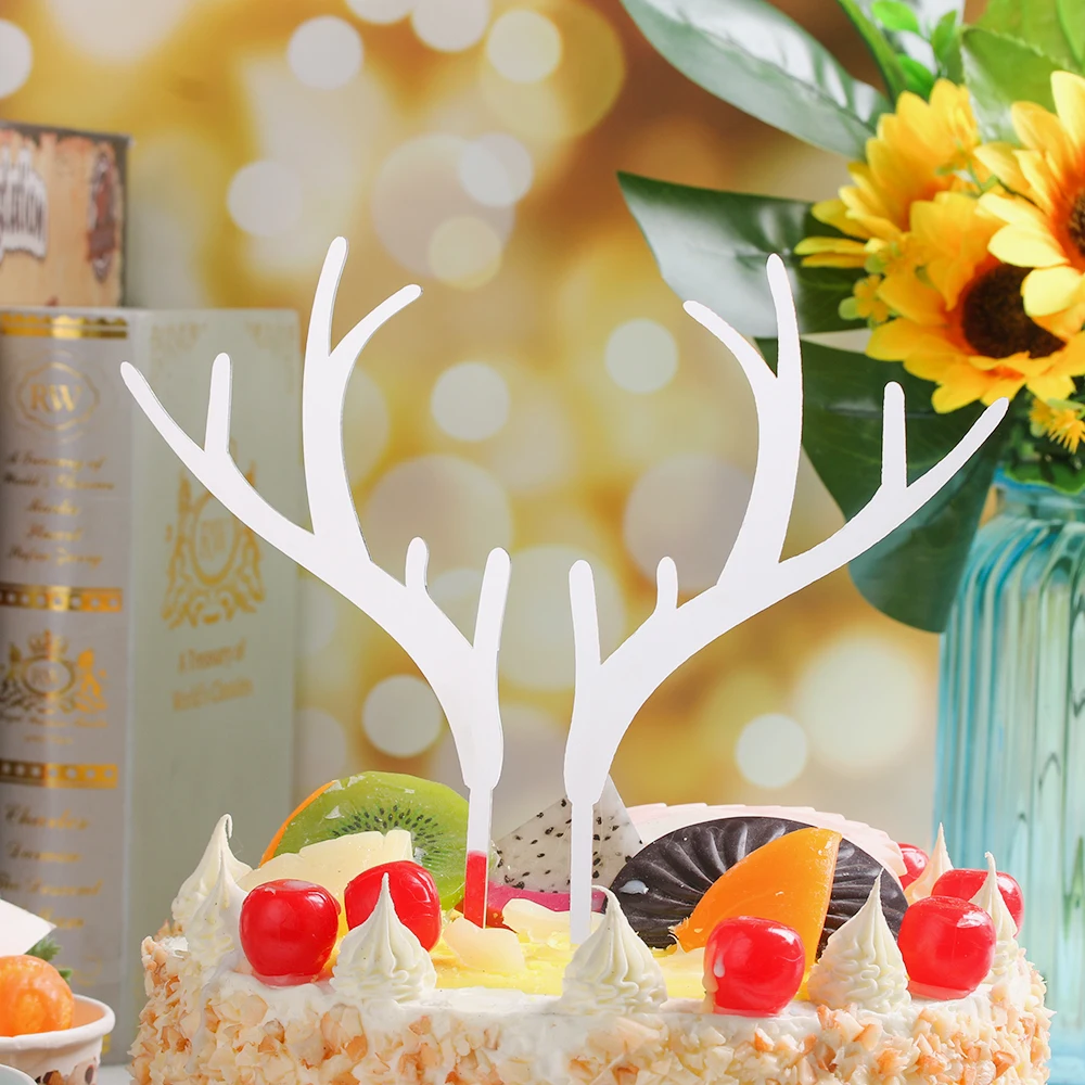 Decoration Merry Christmas Deer Elk Antlers Xmas 2020 Acrylic Cake Topper