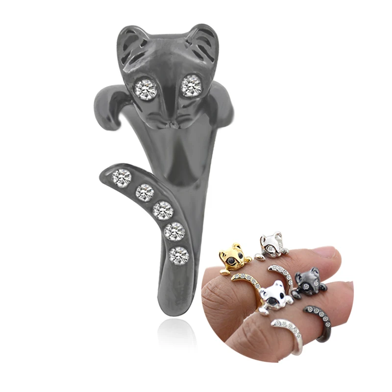 New 3 Colors Hippie Cute Crystal Cat Anel Ring Boho Brass knuckle Animal Anillos Couple Rings For Women Fashion Jewelry | Украшения и