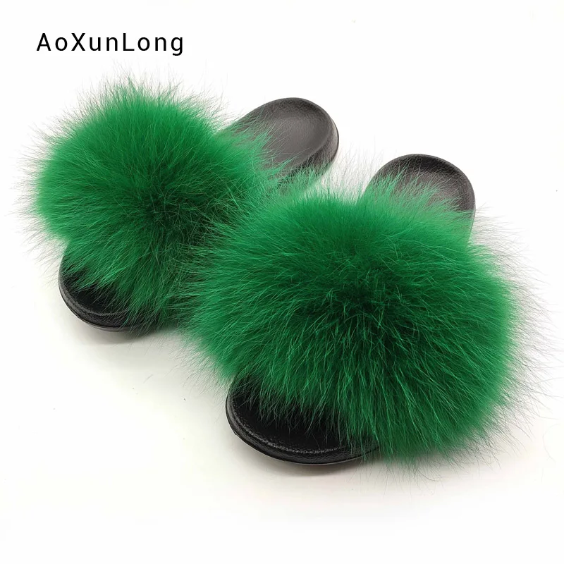 New Fashion Real Fox Fur Slippers for Women Customzed Plush Fur Slides Solid Color Female Hand Bags Sets - Цвет: Slipper 08