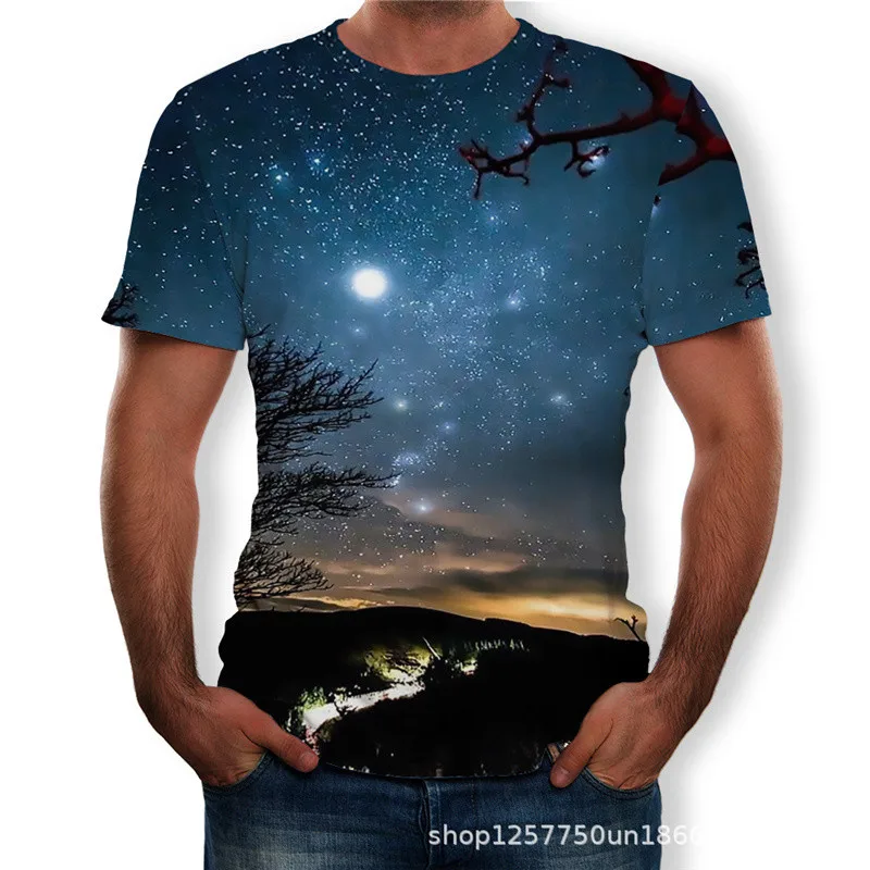 Новинка лета, Мужская футболка, 3D, красивая, звездное дерево, цифровая печать, мужские футболки, повседневные, короткий рукав, Круглый ворот, свободная футболка - Цвет: T585