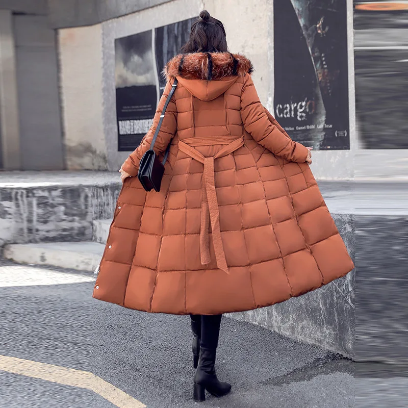 

Cotton-padded Clothes Women's Winter Large Size X-long Korean-style 2019 New Style Woman Cotton Dress Hot Selling FB Fur Collar