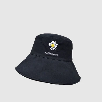 

Hat female summer trend fisherman hat Japanese daisy embroidery double-sided basin hat outdoor sun hat