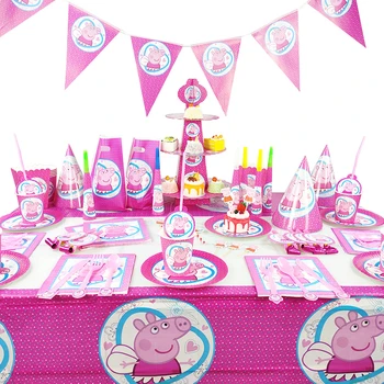 

Peppa Pig Birthday Party Table Toy Decoration Toys Set Cartoon Pink Pig Anime Action Figure Model Family Party Dining Child Gift