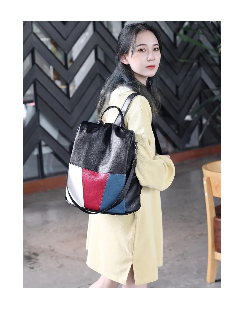 High Quality PU leather Panelled backpack White Black Anti Theft Women Backpack 2019 Fashion Brand Rucksack for Ladies Back Pack (13)
