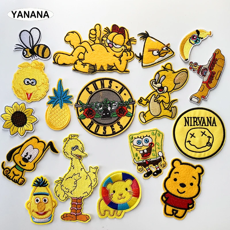 

yellow icon embroidery banner yellow badge Decorative Patch or Clothing DIY Stripes Applique Clothes Stickers Iron on Clothes