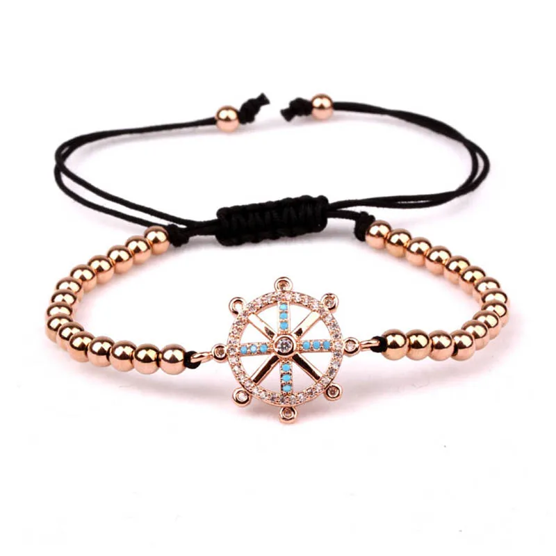 High quality Small Stainless Steel Beads Colorful CZ Rudder Charm Bracelet Men Women - Image 4