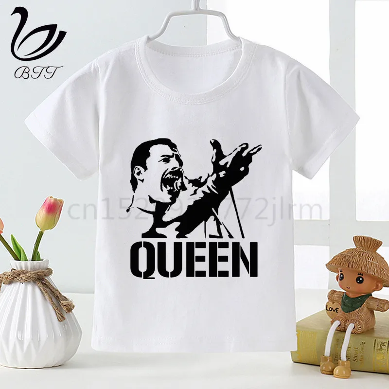 Модная футболка с забавным принтом «The queen Band», «Freddie Mercury», детские летние топы с круглым вырезом, футболки для мальчиков и девочек
