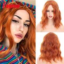 Pageup sintético curto ondulado perucas parte do meio para as mulheres preto marrom laranja bob festa diária cosplay lolita peruca de cabelo natural