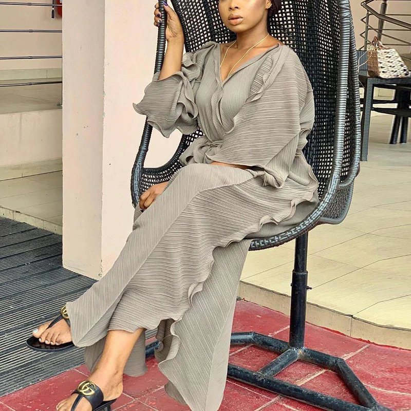 Women Casual Half Sleeve Off Shoulder V Neck Loose Maxi Dress Ruffles Solid Chic Sashes Dress Elegant Evening Party Vestidos