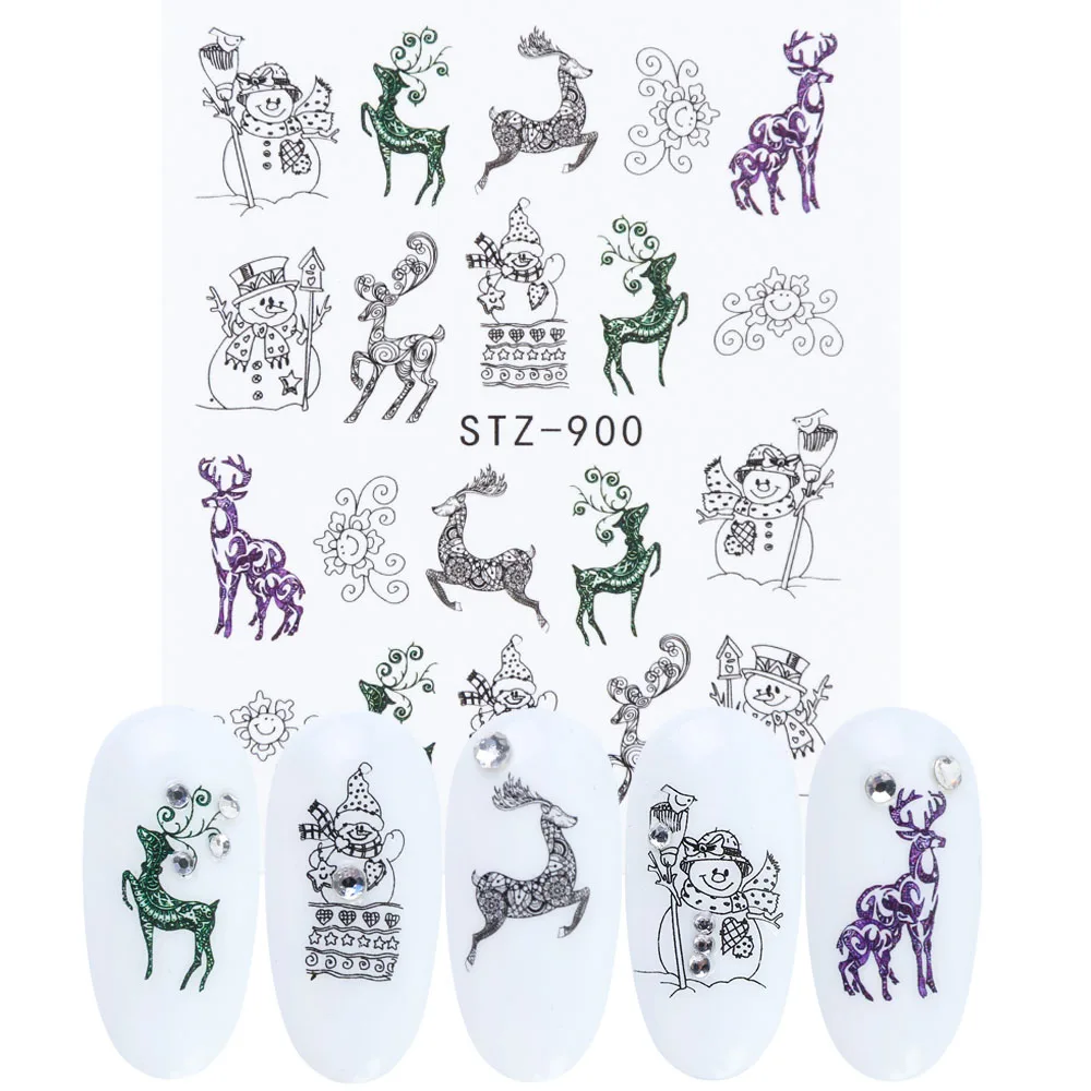 12pcs Xmas Nail Sticker Wraps Decal Snowflake Animal Christmas Tree Flower Decals Winter Water Transfer Slider JISTZ892-905