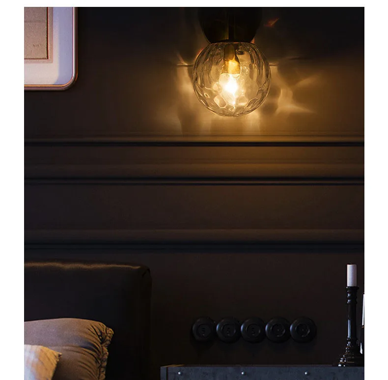Гостиная прохода настенный светильник спальня лампа скандинавского стекла латунная настенная лампа