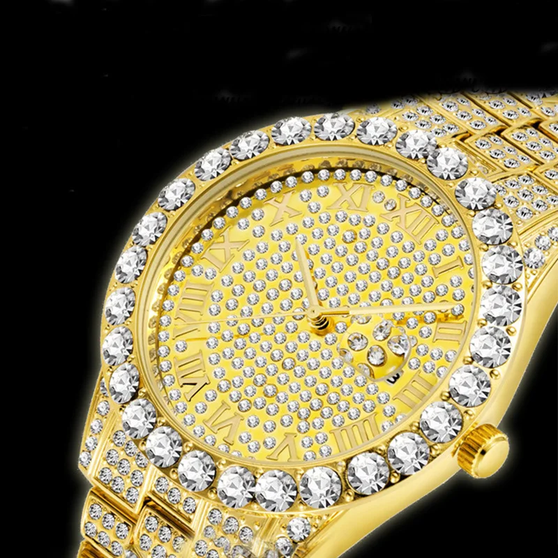 Luxury Hip Hop Iced Out Watch Gold Sliver Diamond Watch Top Brand for Men Quartz Wristwatch Relogio Masculino Men Watches Reloj