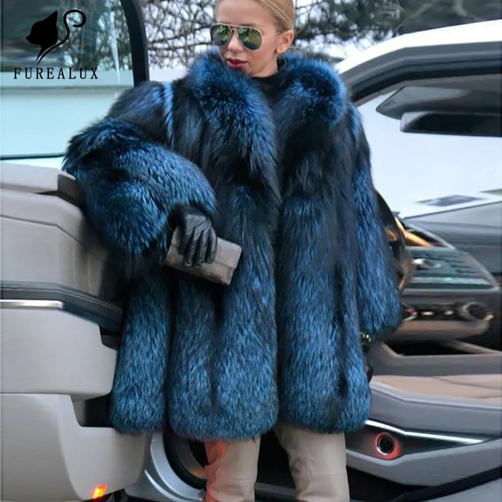 

Furealux Real Silver Fur Coat Women High Quality Thick Warm Luxury Autumn Winter Full Pelt New Genuine Fox Fur Jacket Customized