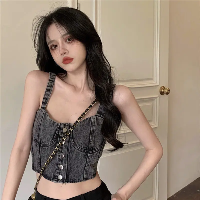 nylon camisole Korea Japan Lady Women Girl Casual Denim Sling Top Vest Sling Cowboy Jean Bra camisole Tops Jeans Sleeveless Slim Spring HOT white camisole