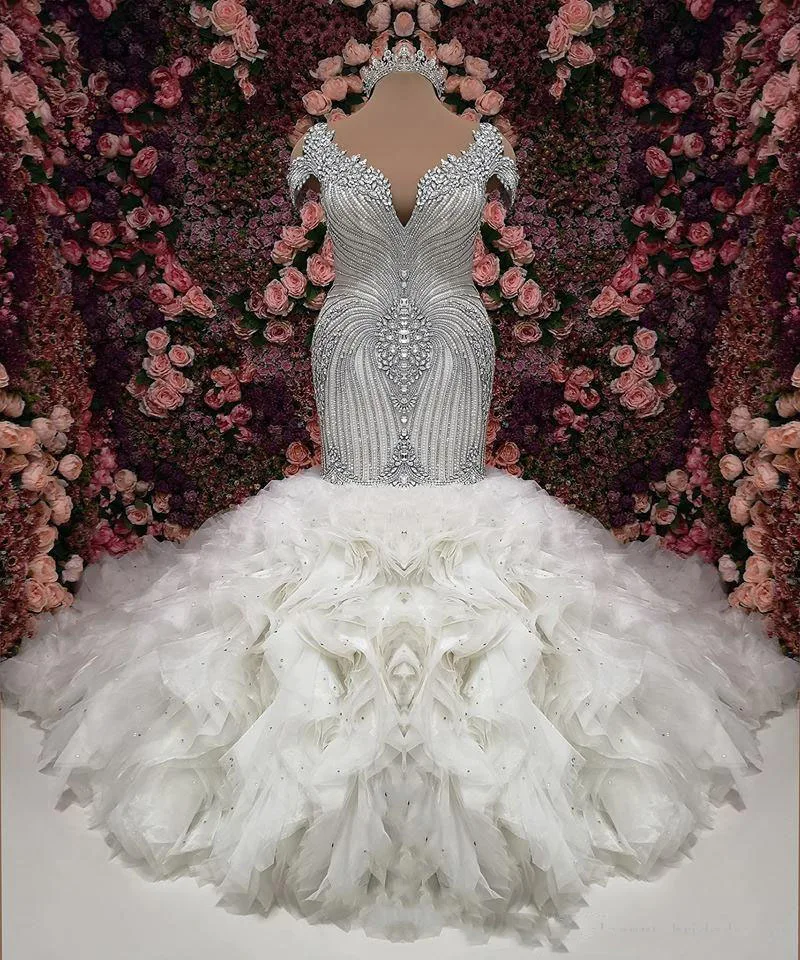 Настоящие фотографии роскошных свадебных платьев русалки vestido de novia Блестящие Свадебные платья из органзы с открытой спиной свадебное платье ручной работы