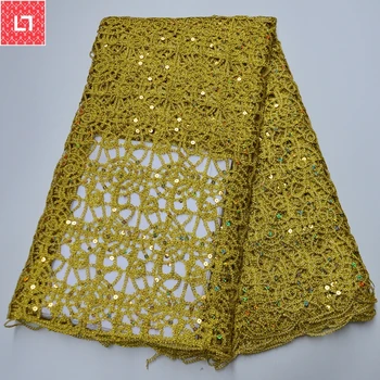 

Golden Guipure Lace Cord Lace Fabric High Quality Nigerian Lace Fabric 2020 African French Water Soluble Cord Lace For Wedding