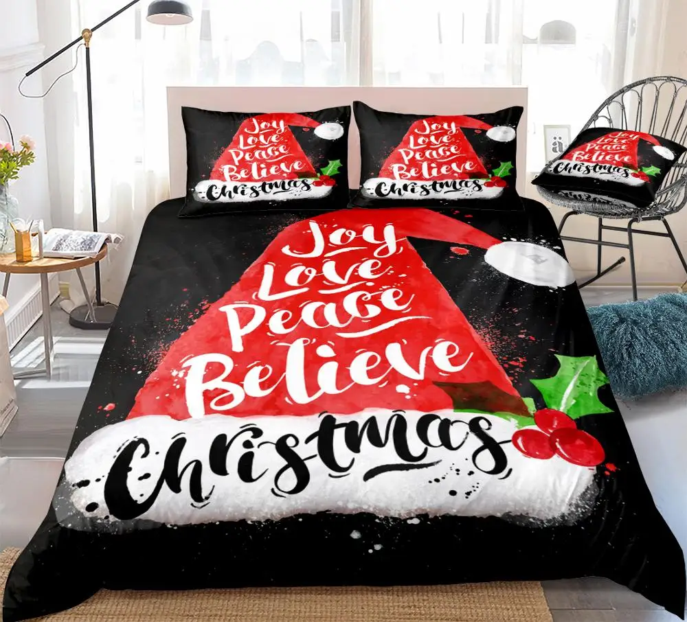 

Акварельный Рождественский пододеяльник с надписью «Санта», «Joy Love Peace Believe», постельное белье для детей, мальчиков и девочек, домашний текстиль «King», Прямая поставка
