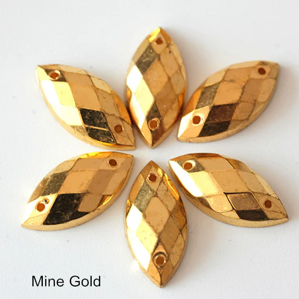 Mine Gold Акриловая маркиза, кристаллическое Украшение «конский глаз», много цветов, пришивные стразы, Пришивные бусины, Швейные аксессуары для одежды F0148 - Цвет: Mine Gold