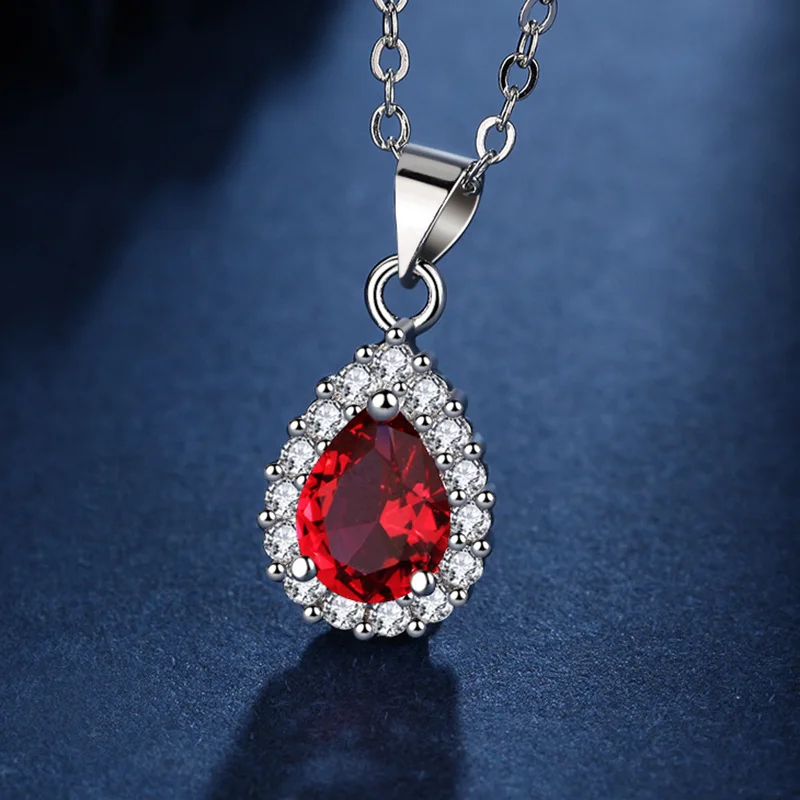 Fashion Women Necklace 925 Silver Jewelry Water Drop Shape Sapphire Zircon Gemstone Pendant Accessories for Wedding Engagement pendant necklace silver necklace silver pendant silver necklace charms