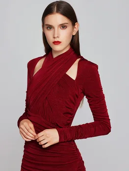 

Hot sell fashion knit dress backless hollowed-out backless backless long-sleeved sexy female socialite body shaping dress wholes