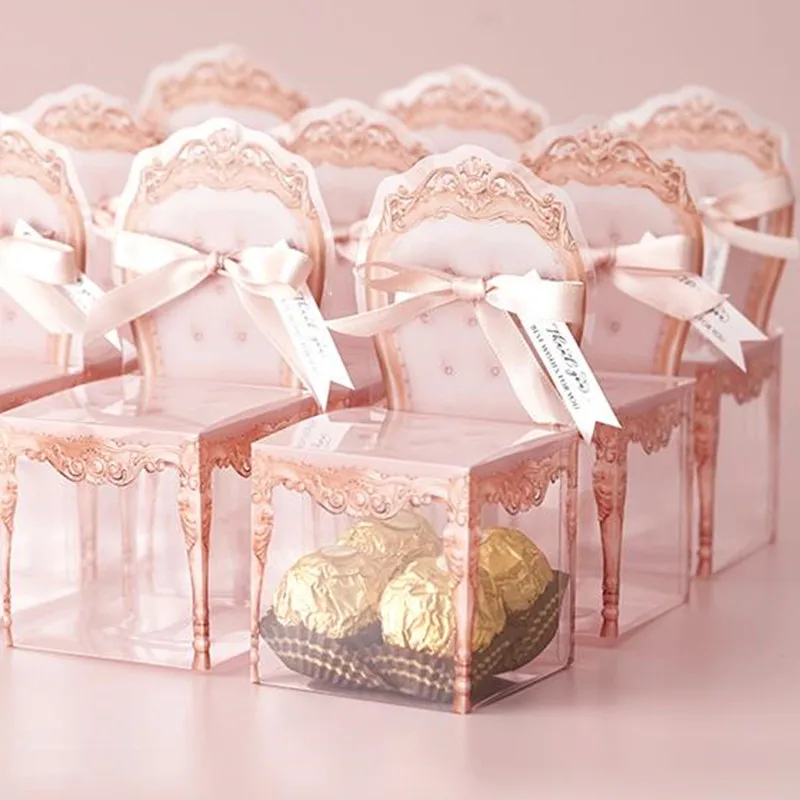 

Creative Retro Wedding Sugar Rose Gold Box PVC Gift Box with Ribbon Decorative Wedding Favor Table Decor Candy Boxes chocolate