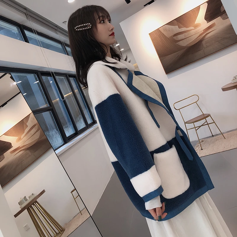 

Oversized Coloured Granular Cashmere Sheared Coat Female Wool Lamb Fur Coat Winter Clothes Women