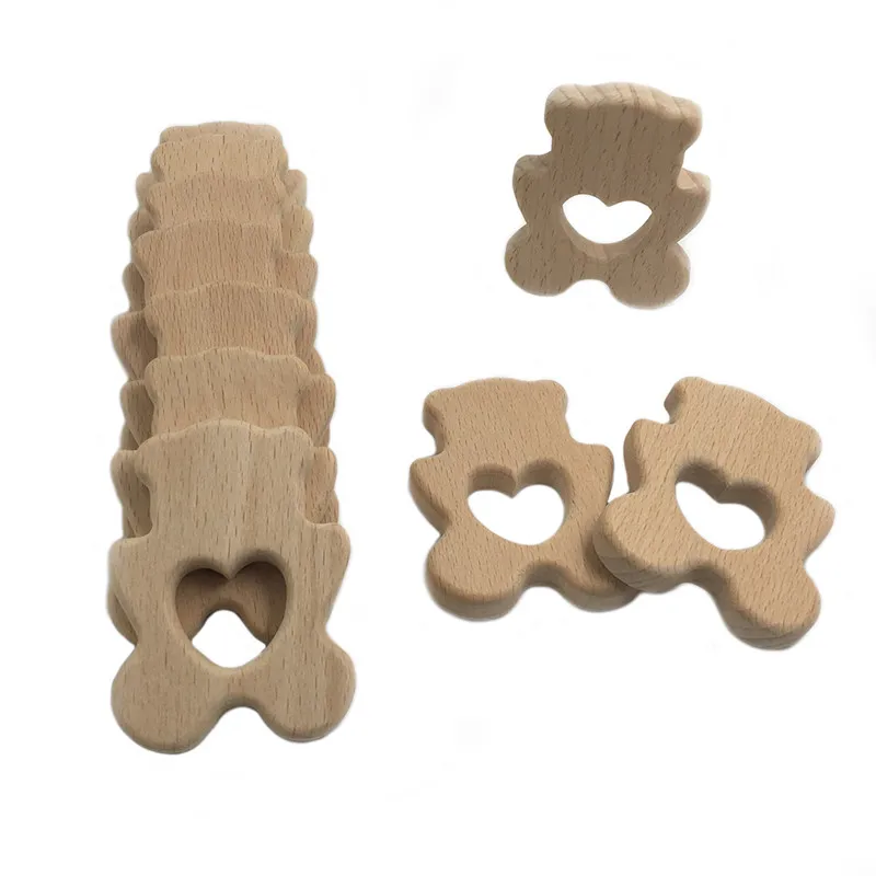 Eco-friendly Wooden Teether For Baby Cute Bear Food Grade Chew Charms Teething Necklace Natural Wood Made BPA Free | Мать и ребенок