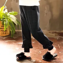 Штаны для девочек г. стиль, Осень-зима, Детские плотные повседневные штаны с начесом шерстяные брюки Одежда для подростков в западном стиле