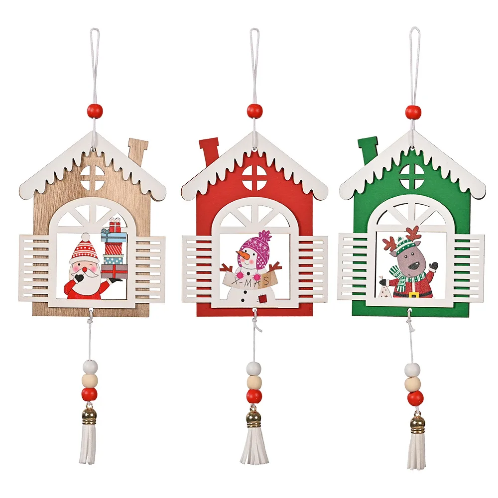 

Adornos Navidad Natal Christmas Tree Decoration New Year Party Ornaments For Home Wooden house Pendant Festive Party Supplies