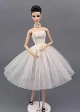 Branco fora do ombro vestido de princesa para bonecas barbie roupas curto ballet vestidos tutu vestido de festa 1/6 bjd boneca acessório
