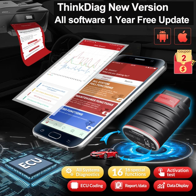 Thinkdiag OBD2 الماسح الضوئي برنامج كامل 1 سنة تحديث مجاني رمز القارئ ECU الترميز اختبار نشط أداة تشخيص Thinkdriver Easydiag