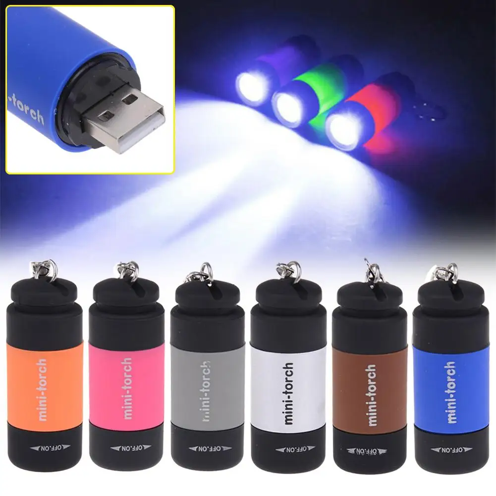 Mini Waterproof USB Rechargeable LED Flashlight Lamp Pocket Keychain Torch Light Support for Mircro charging hunting lam